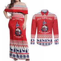 Norway Christmas Couples Matching Off Shoulder Maxi Dress and Long Sleeve Button Shirt Lovely Nordic Gnome - Wonder Print Shop