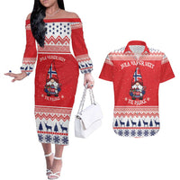 Norway Christmas Couples Matching Off The Shoulder Long Sleeve Dress and Hawaiian Shirt Lovely Nordic Gnome - Wonder Print Shop