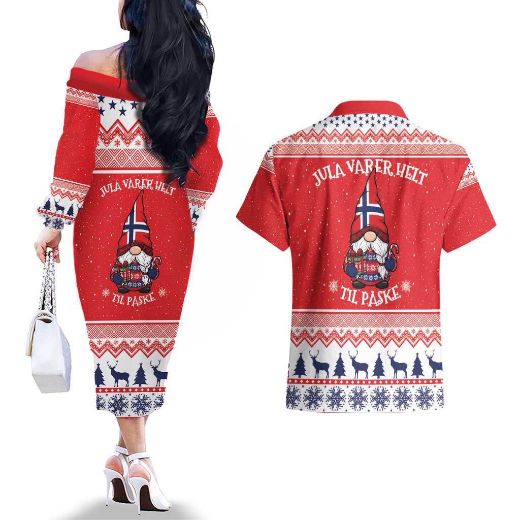 Norway Christmas Couples Matching Off The Shoulder Long Sleeve Dress and Hawaiian Shirt Lovely Nordic Gnome - Wonder Print Shop