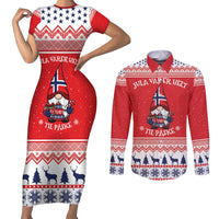 Norway Christmas Couples Matching Short Sleeve Bodycon Dress and Long Sleeve Button Shirt Lovely Nordic Gnome - Wonder Print Shop