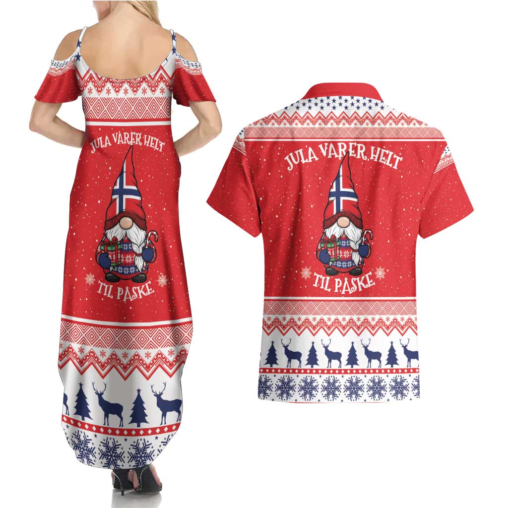 Norway Christmas Couples Matching Summer Maxi Dress and Hawaiian Shirt Lovely Nordic Gnome - Wonder Print Shop