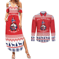 Norway Christmas Couples Matching Summer Maxi Dress and Long Sleeve Button Shirt Lovely Nordic Gnome - Wonder Print Shop