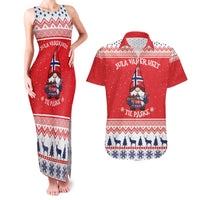Norway Christmas Couples Matching Tank Maxi Dress and Hawaiian Shirt Lovely Nordic Gnome - Wonder Print Shop
