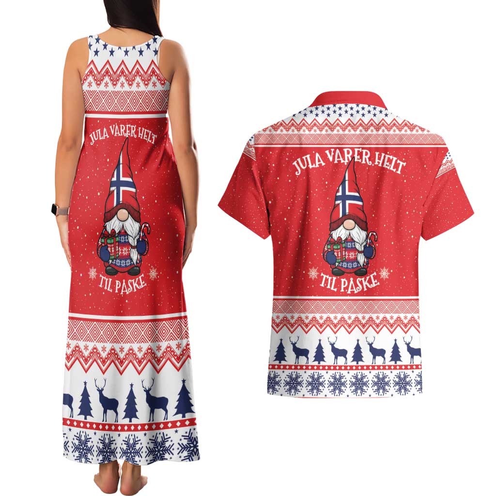 Norway Christmas Couples Matching Tank Maxi Dress and Hawaiian Shirt Lovely Nordic Gnome - Wonder Print Shop