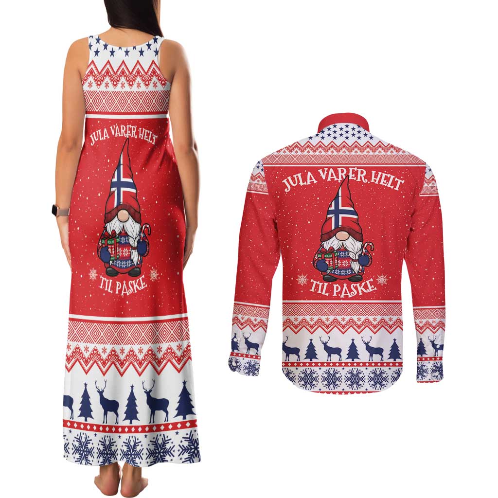 Norway Christmas Couples Matching Tank Maxi Dress and Long Sleeve Button Shirt Lovely Nordic Gnome - Wonder Print Shop