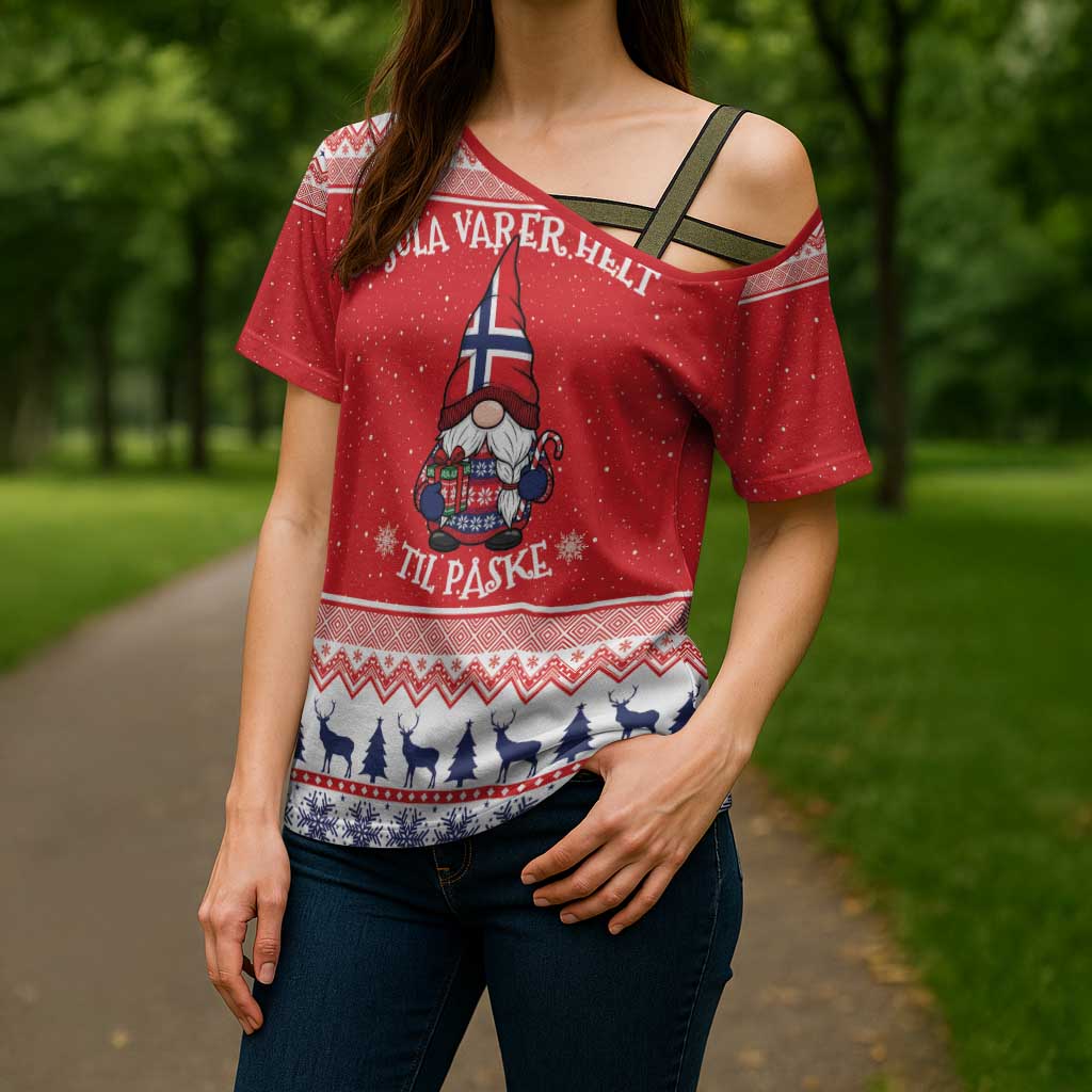 Norway Christmas Cross Shoulder Shirt Lovely Nordic Gnome - Wonder Print Shop