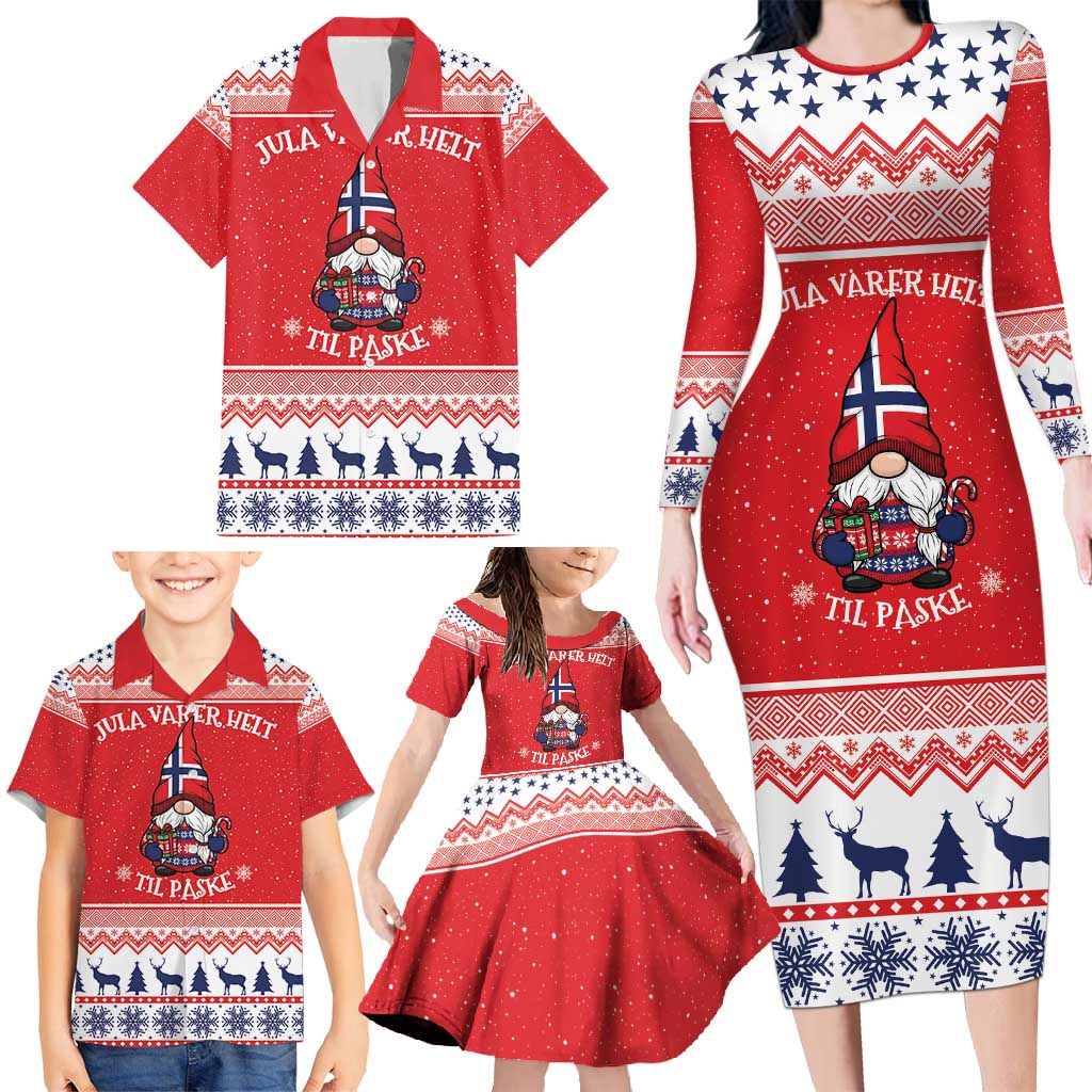 Norway Christmas Family Matching Long Sleeve Bodycon Dress and Hawaiian Shirt Lovely Nordic Gnome - Wonder Print Shop