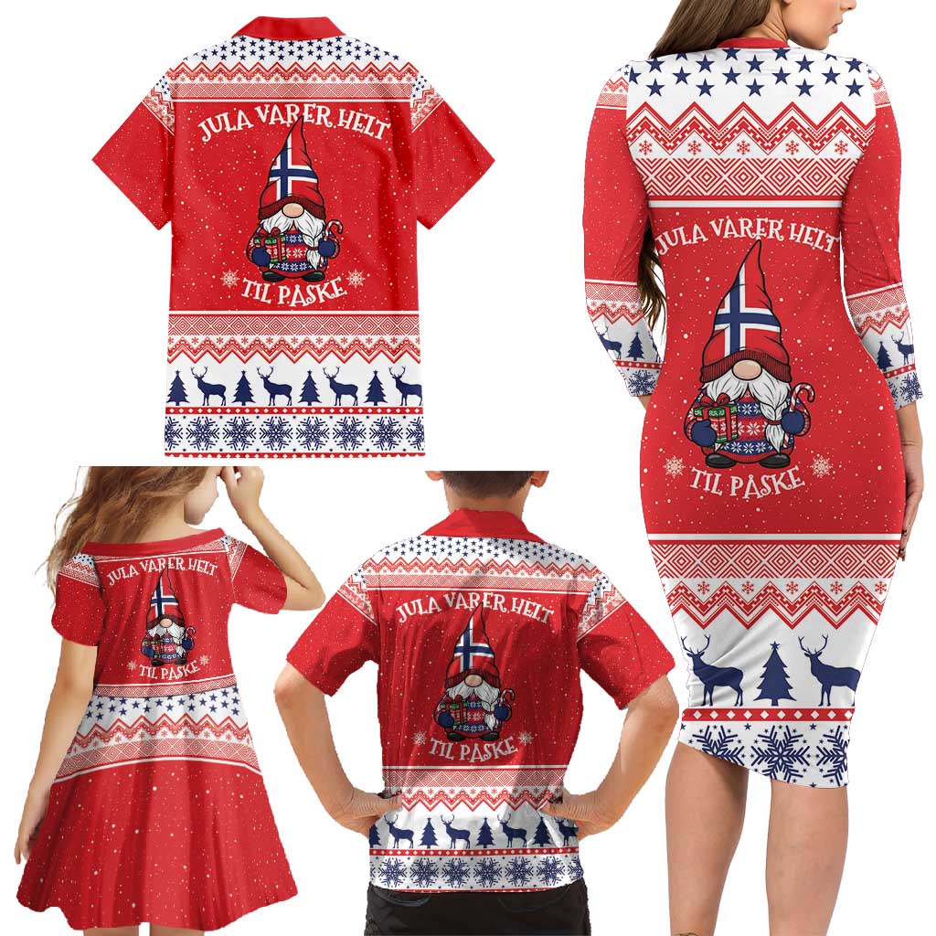 Norway Christmas Family Matching Long Sleeve Bodycon Dress and Hawaiian Shirt Lovely Nordic Gnome - Wonder Print Shop
