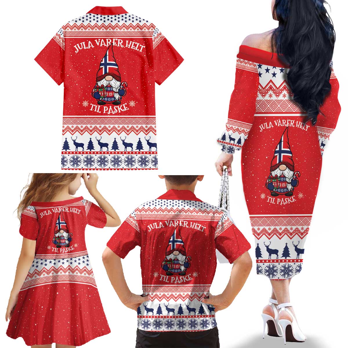 Norway Christmas Family Matching Off The Shoulder Long Sleeve Dress and Hawaiian Shirt Lovely Nordic Gnome - Wonder Print Shop
