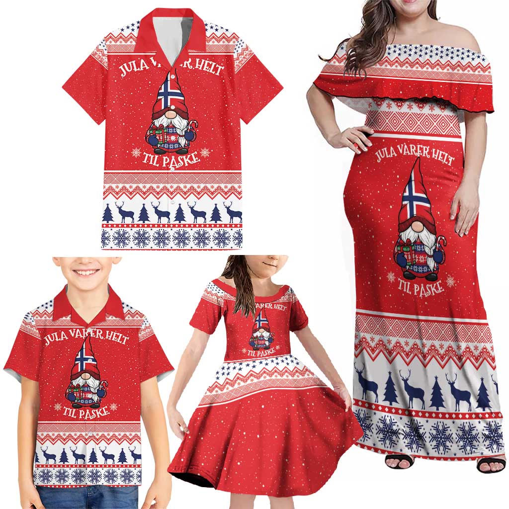 Norway Christmas Family Matching Off Shoulder Maxi Dress and Hawaiian Shirt Lovely Nordic Gnome - Wonder Print Shop
