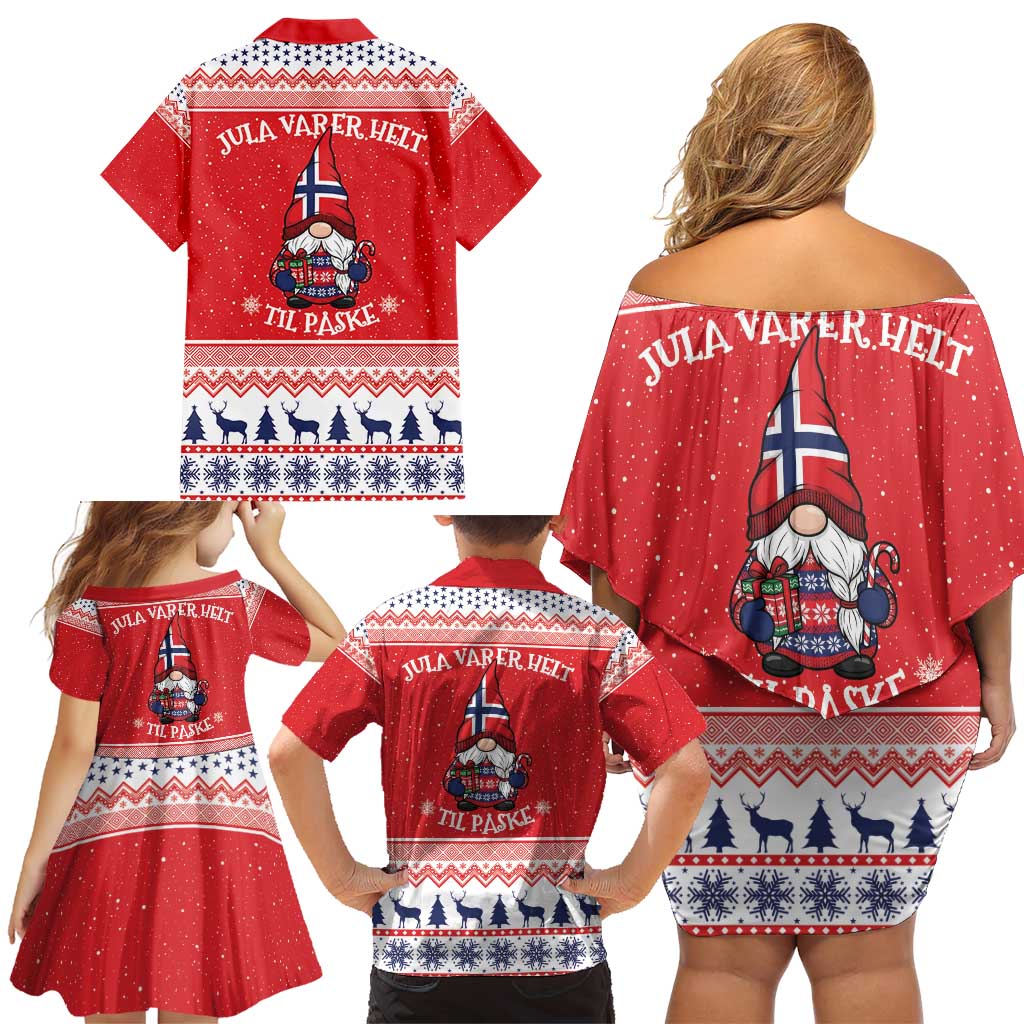 Norway Christmas Family Matching Off Shoulder Short Dress and Hawaiian Shirt Lovely Nordic Gnome - Wonder Print Shop
