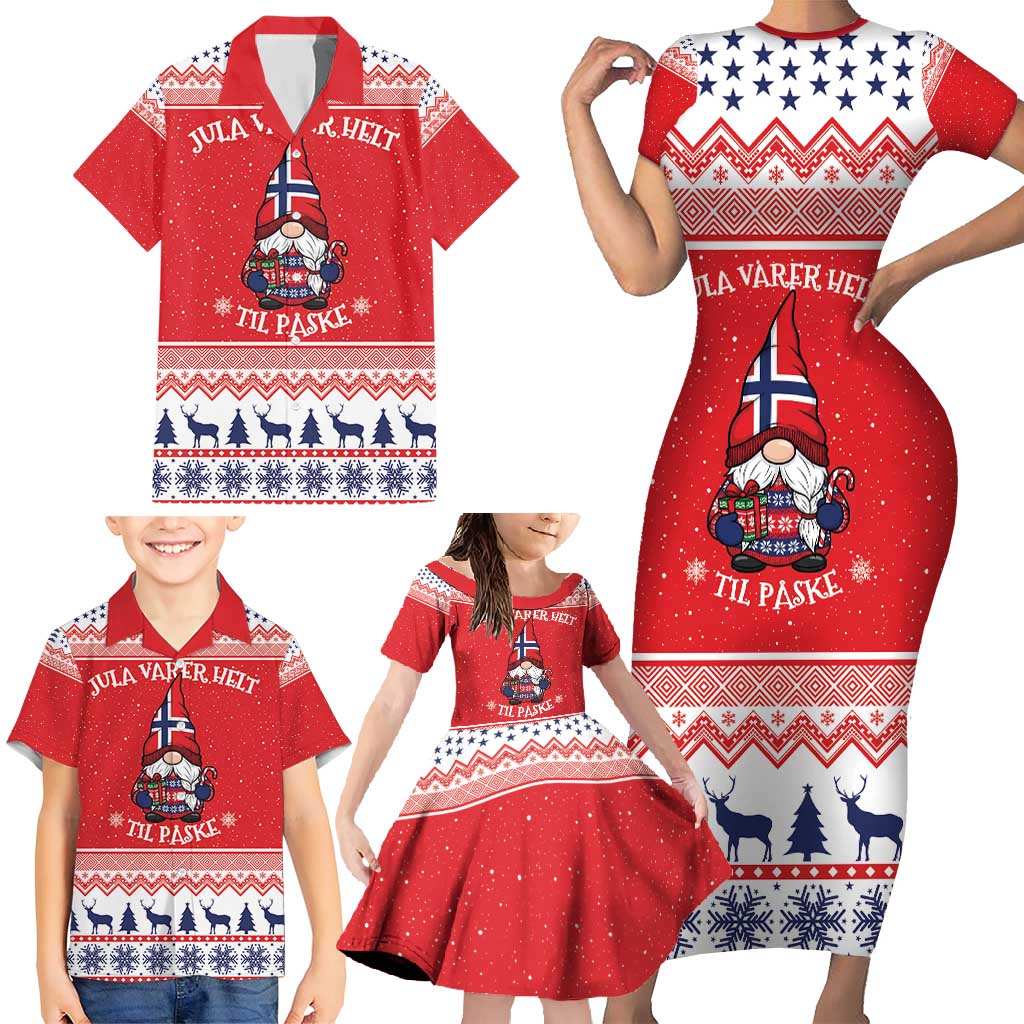 Norway Christmas Family Matching Short Sleeve Bodycon Dress and Hawaiian Shirt Lovely Nordic Gnome - Wonder Print Shop