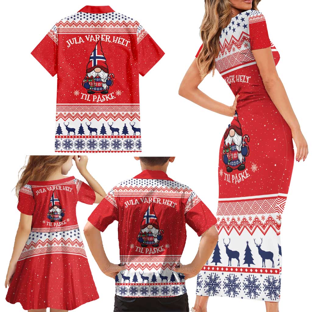 Norway Christmas Family Matching Short Sleeve Bodycon Dress and Hawaiian Shirt Lovely Nordic Gnome - Wonder Print Shop