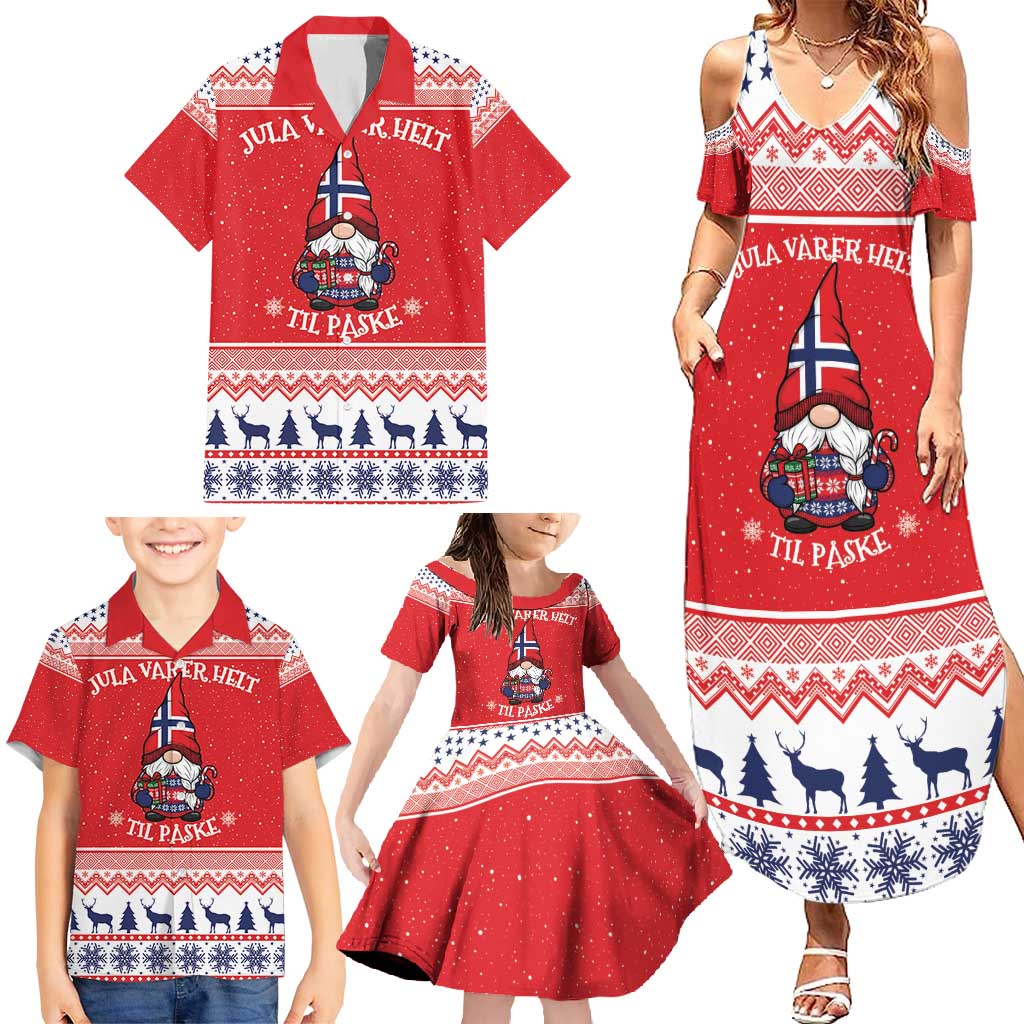 Norway Christmas Family Matching Summer Maxi Dress and Hawaiian Shirt Lovely Nordic Gnome - Wonder Print Shop