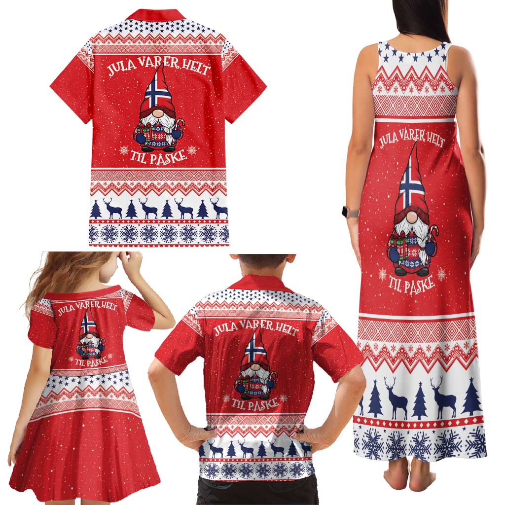 Norway Christmas Family Matching Tank Maxi Dress and Hawaiian Shirt Lovely Nordic Gnome - Wonder Print Shop