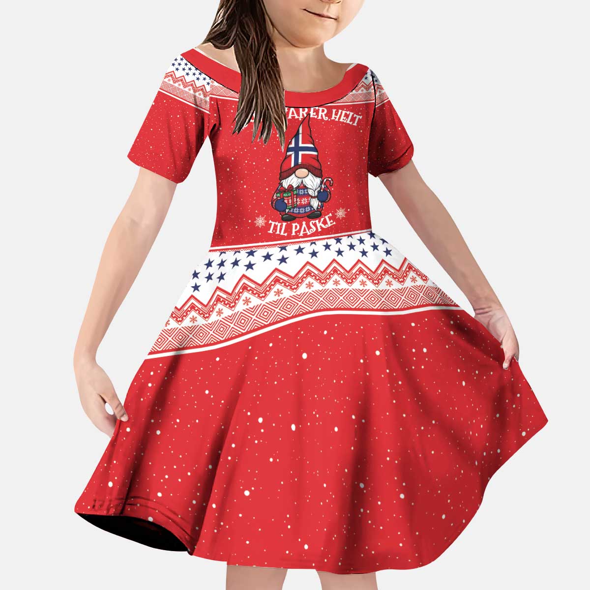 Norway Christmas Kid Short Sleeve Dress Lovely Nordic Gnome - Wonder Print Shop