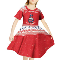 Norway Christmas Kid Short Sleeve Dress Lovely Nordic Gnome - Wonder Print Shop