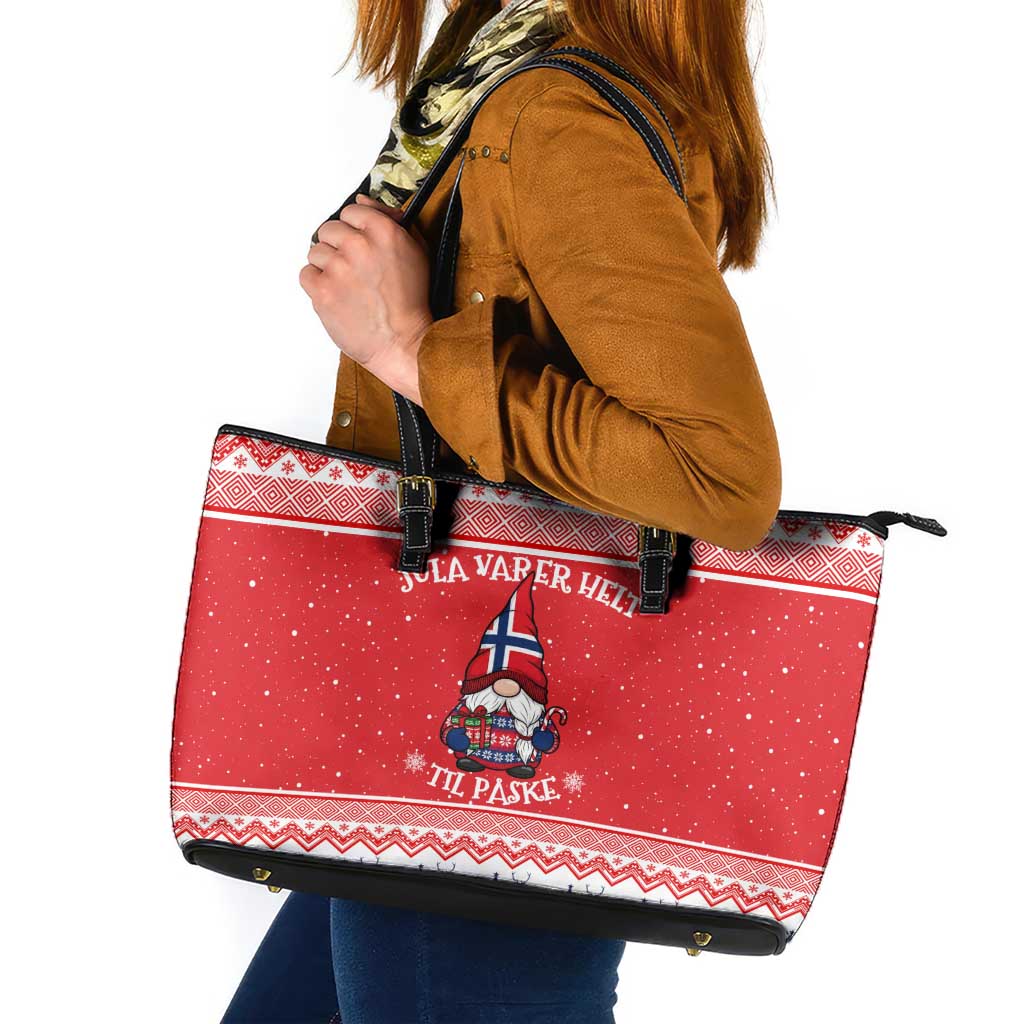 Norway Christmas Leather Tote Bag Lovely Nordic Gnome - Wonder Print Shop