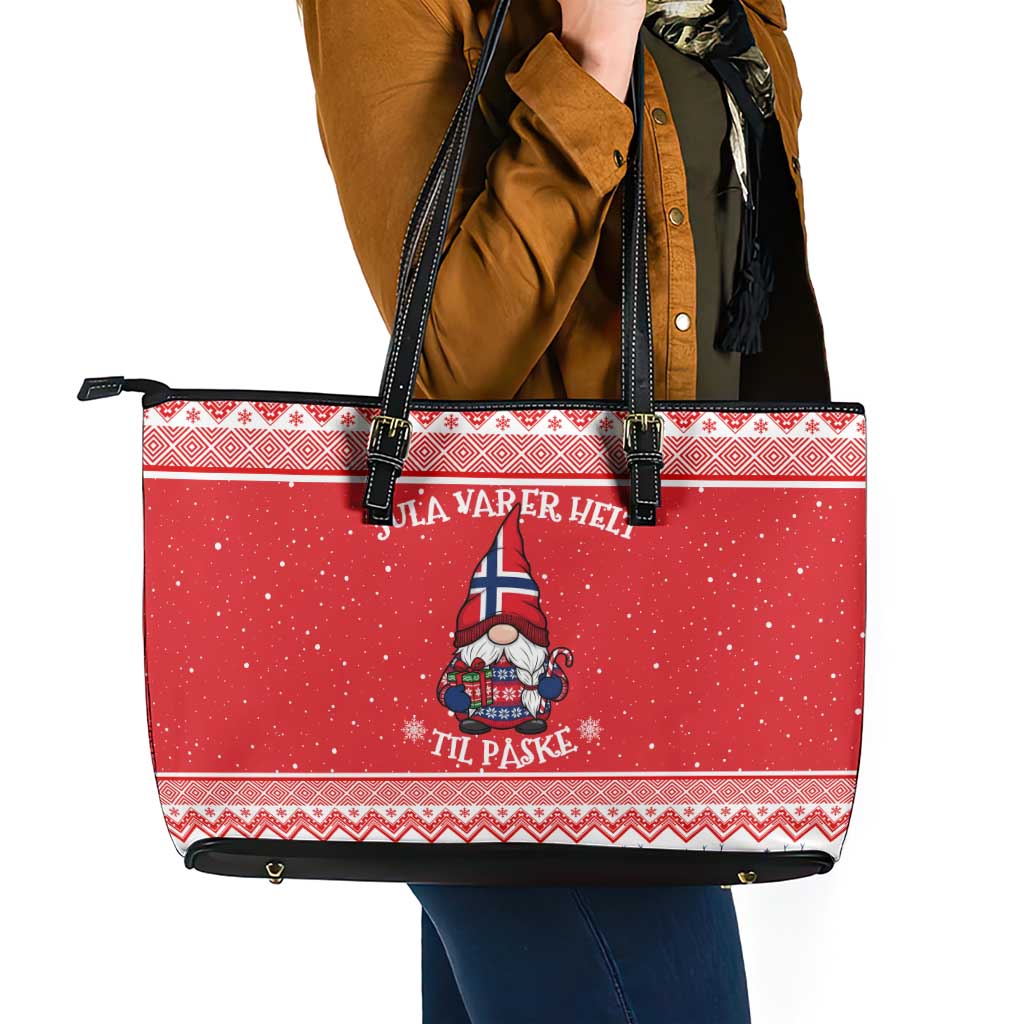 Norway Christmas Leather Tote Bag Lovely Nordic Gnome - Wonder Print Shop