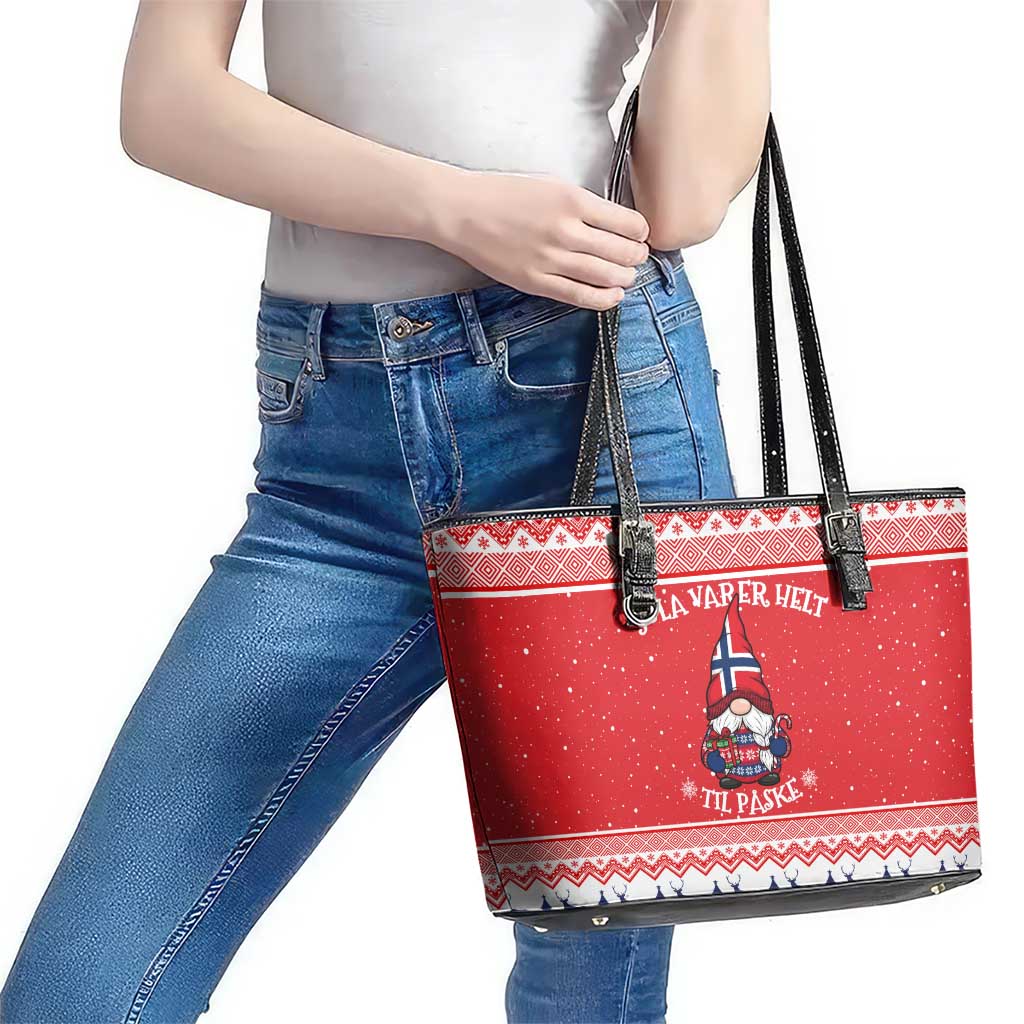 Norway Christmas Leather Tote Bag Lovely Nordic Gnome - Wonder Print Shop