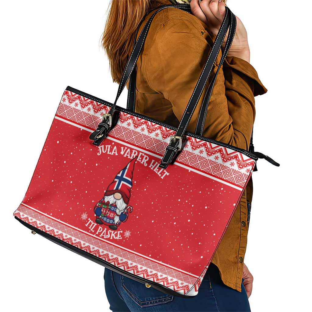 Norway Christmas Leather Tote Bag Lovely Nordic Gnome - Wonder Print Shop
