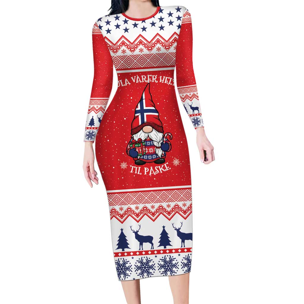 Norway Christmas Long Sleeve Bodycon Dress Lovely Nordic Gnome - Wonder Print Shop