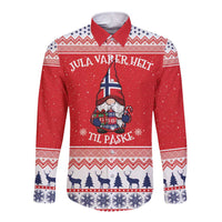 Norway Christmas Long Sleeve Button Shirt Lovely Nordic Gnome - Wonder Print Shop