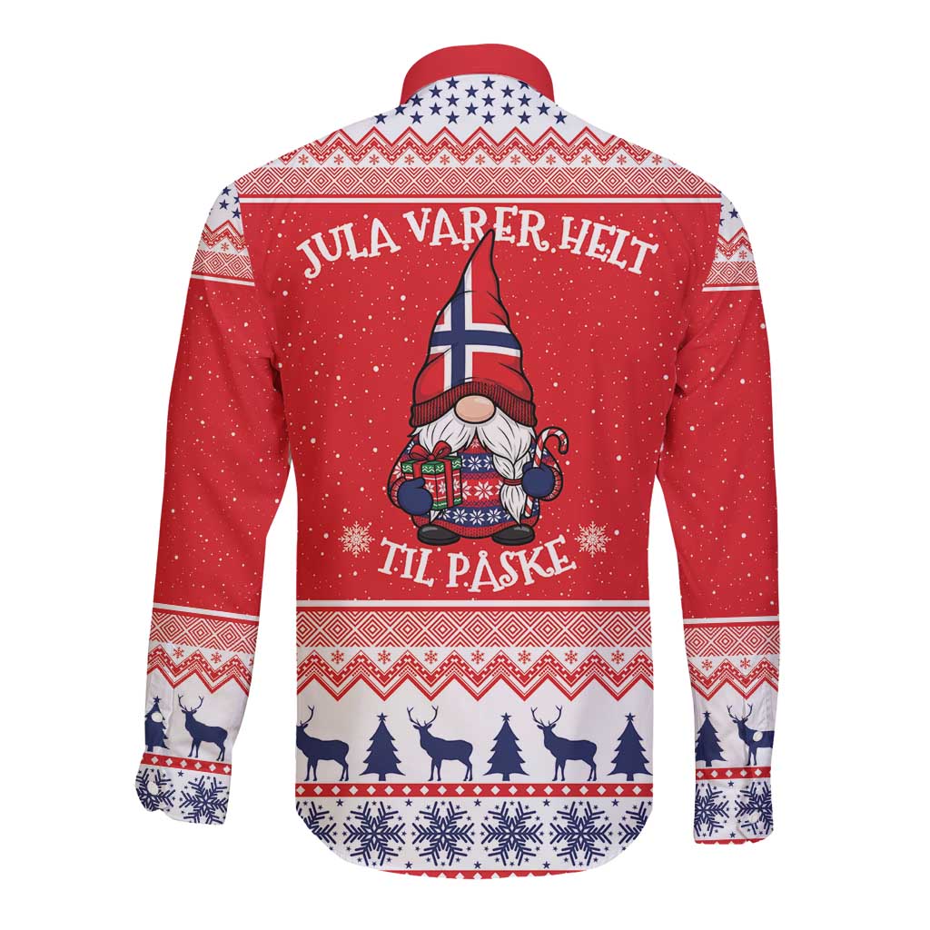 Norway Christmas Long Sleeve Button Shirt Lovely Nordic Gnome - Wonder Print Shop