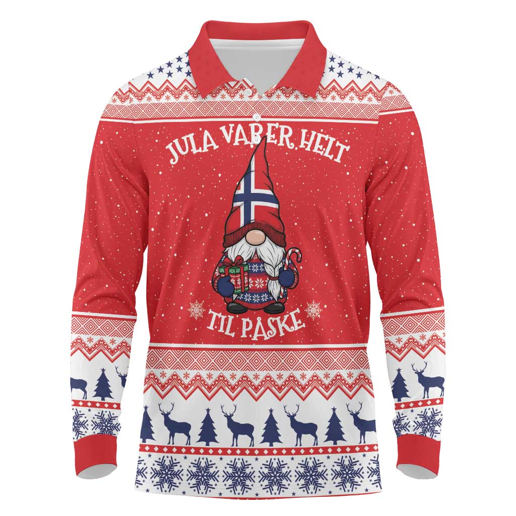 Norway Christmas Long Sleeve Polo Shirt Lovely Nordic Gnome - Wonder Print Shop