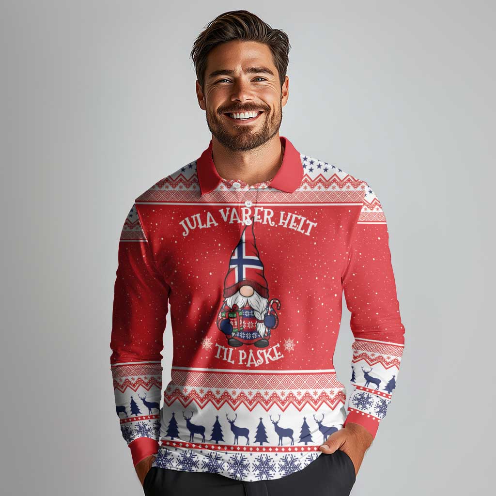 Norway Christmas Long Sleeve Polo Shirt Lovely Nordic Gnome - Wonder Print Shop