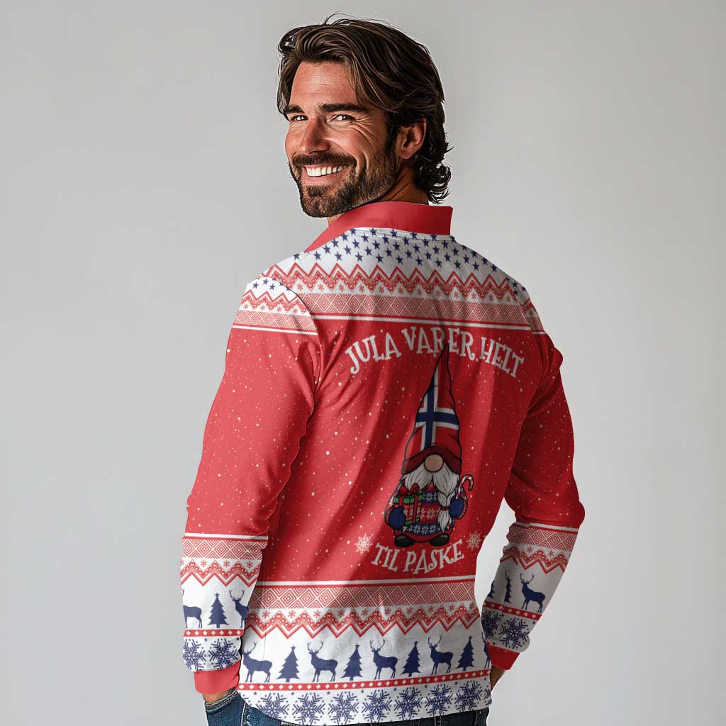 Norway Christmas Long Sleeve Polo Shirt Lovely Nordic Gnome - Wonder Print Shop