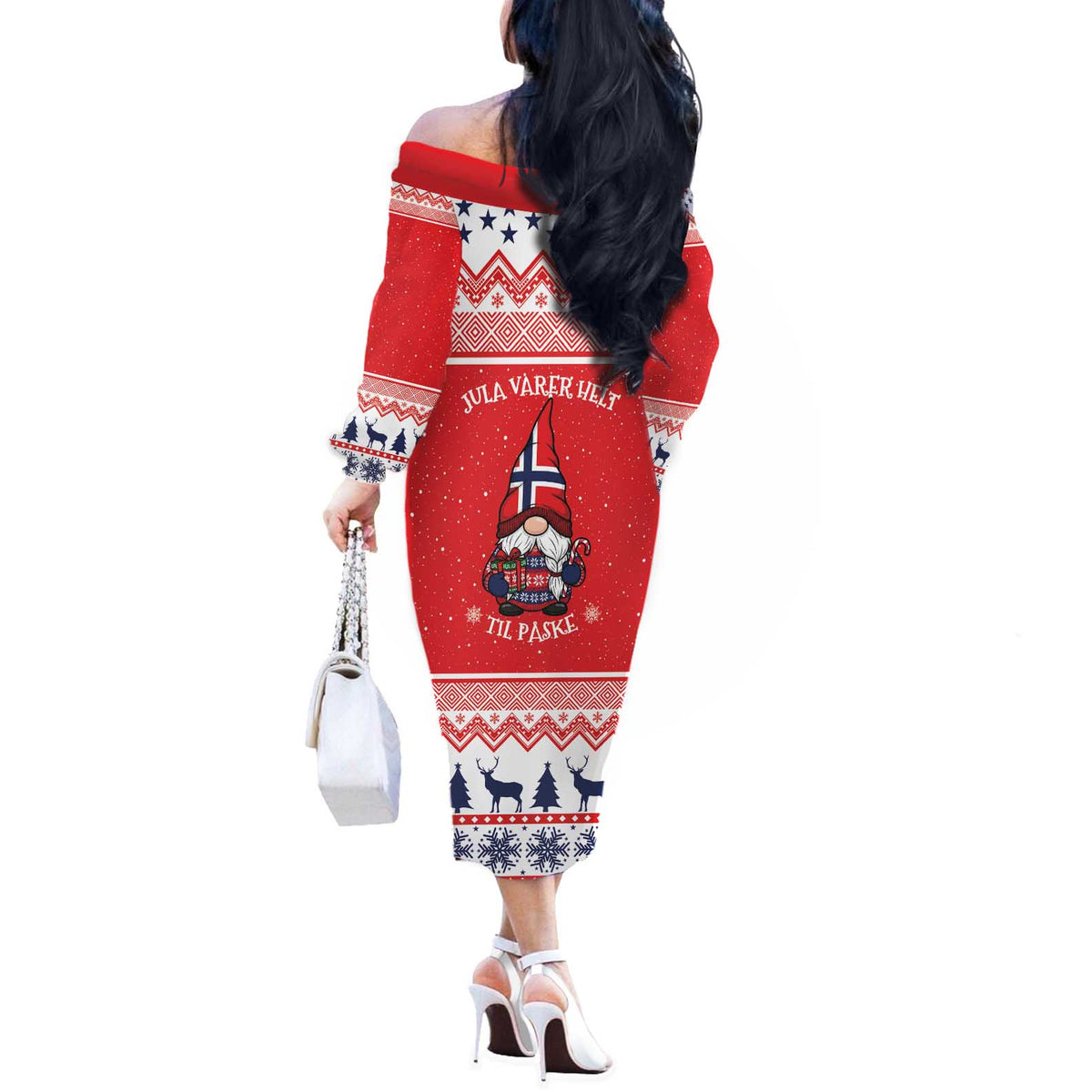 Norway Christmas Off The Shoulder Long Sleeve Dress Lovely Nordic Gnome - Wonder Print Shop