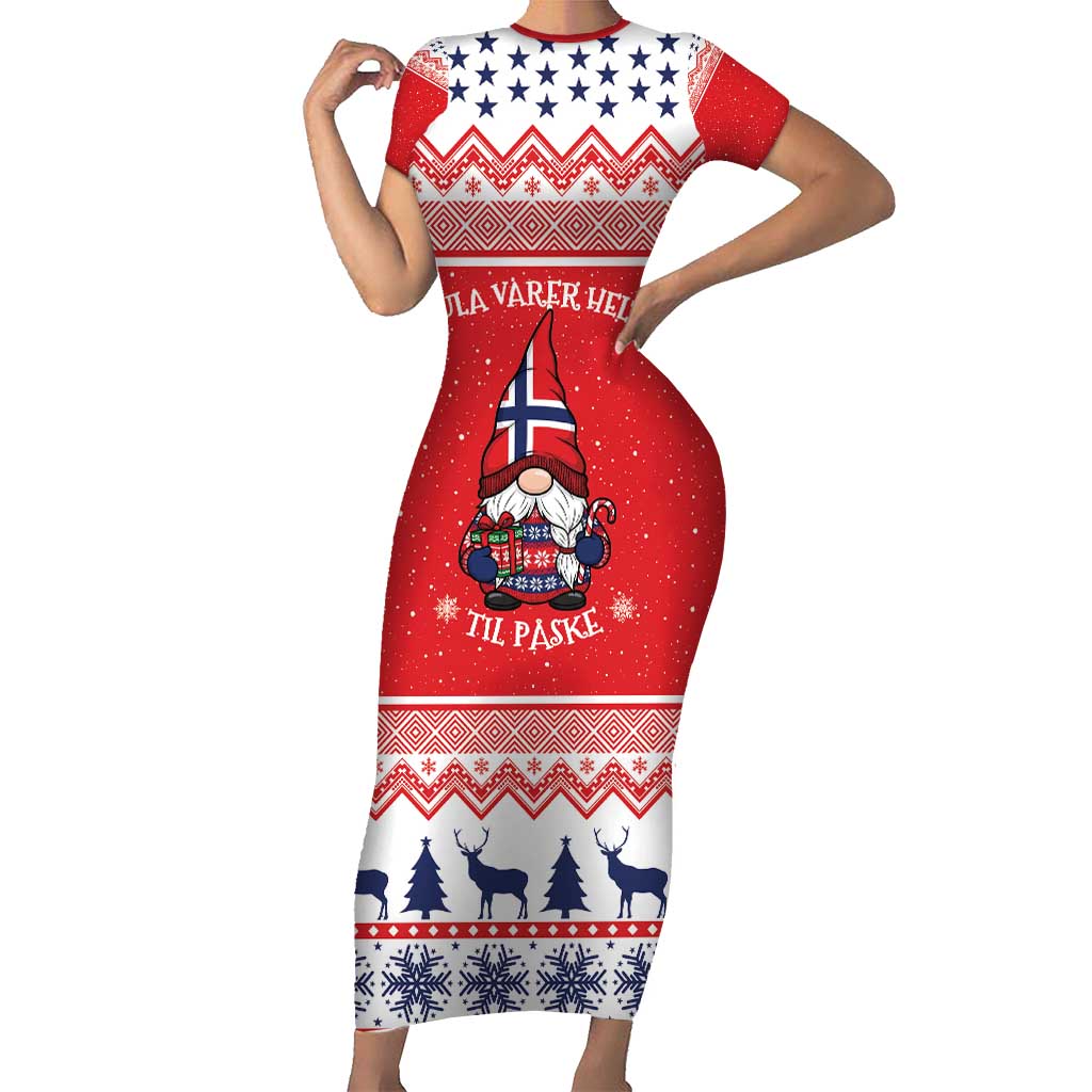 Norway Christmas Short Sleeve Bodycon Dress Lovely Nordic Gnome - Wonder Print Shop