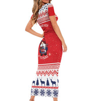 Norway Christmas Short Sleeve Bodycon Dress Lovely Nordic Gnome - Wonder Print Shop