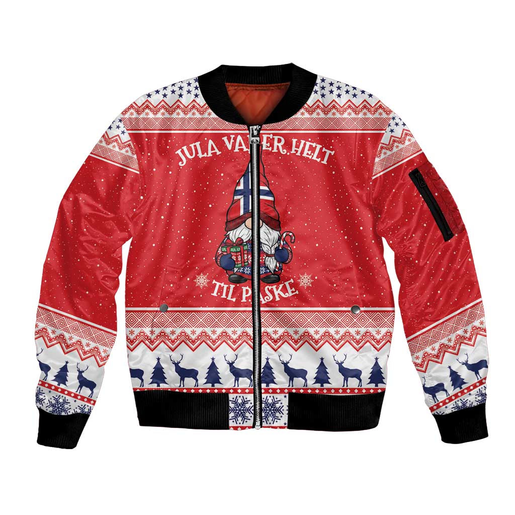 Norway Christmas Sleeve Zip Bomber Jacket Lovely Nordic Gnome - Wonder Print Shop