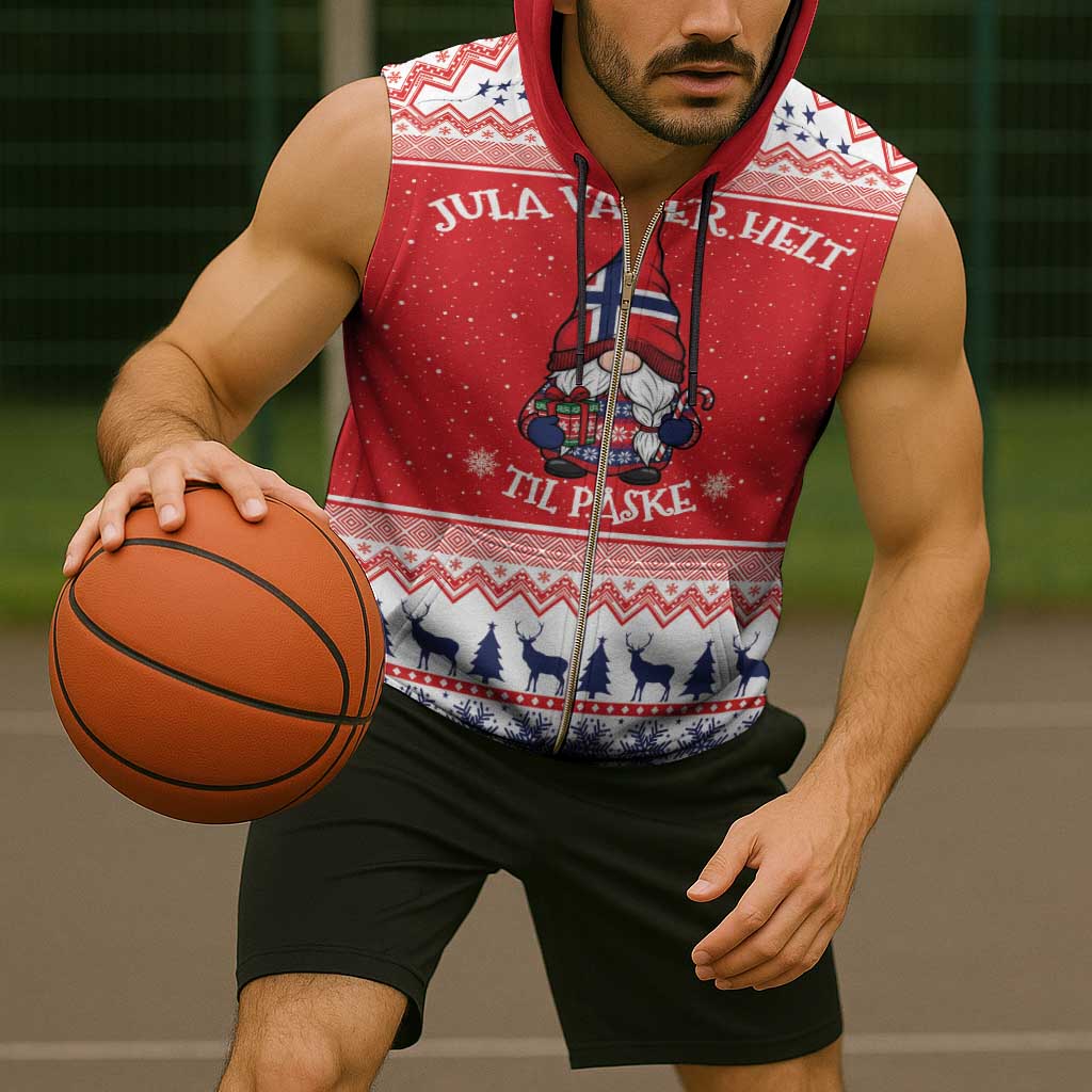 Norway Christmas Sleeveless Zip Hoodie Lovely Nordic Gnome - Wonder Print Shop