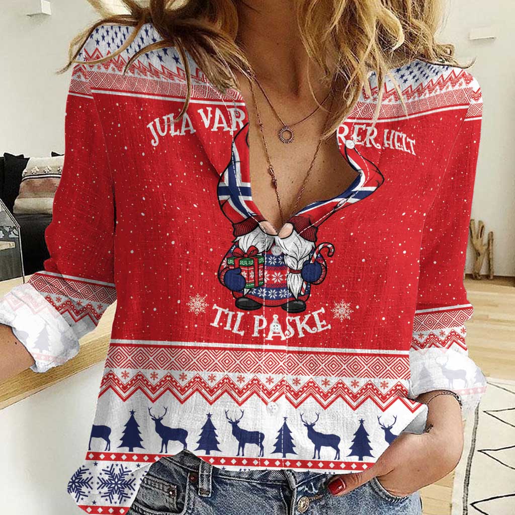 Norway Christmas Women Casual Shirt Lovely Nordic Gnome - Wonder Print Shop
