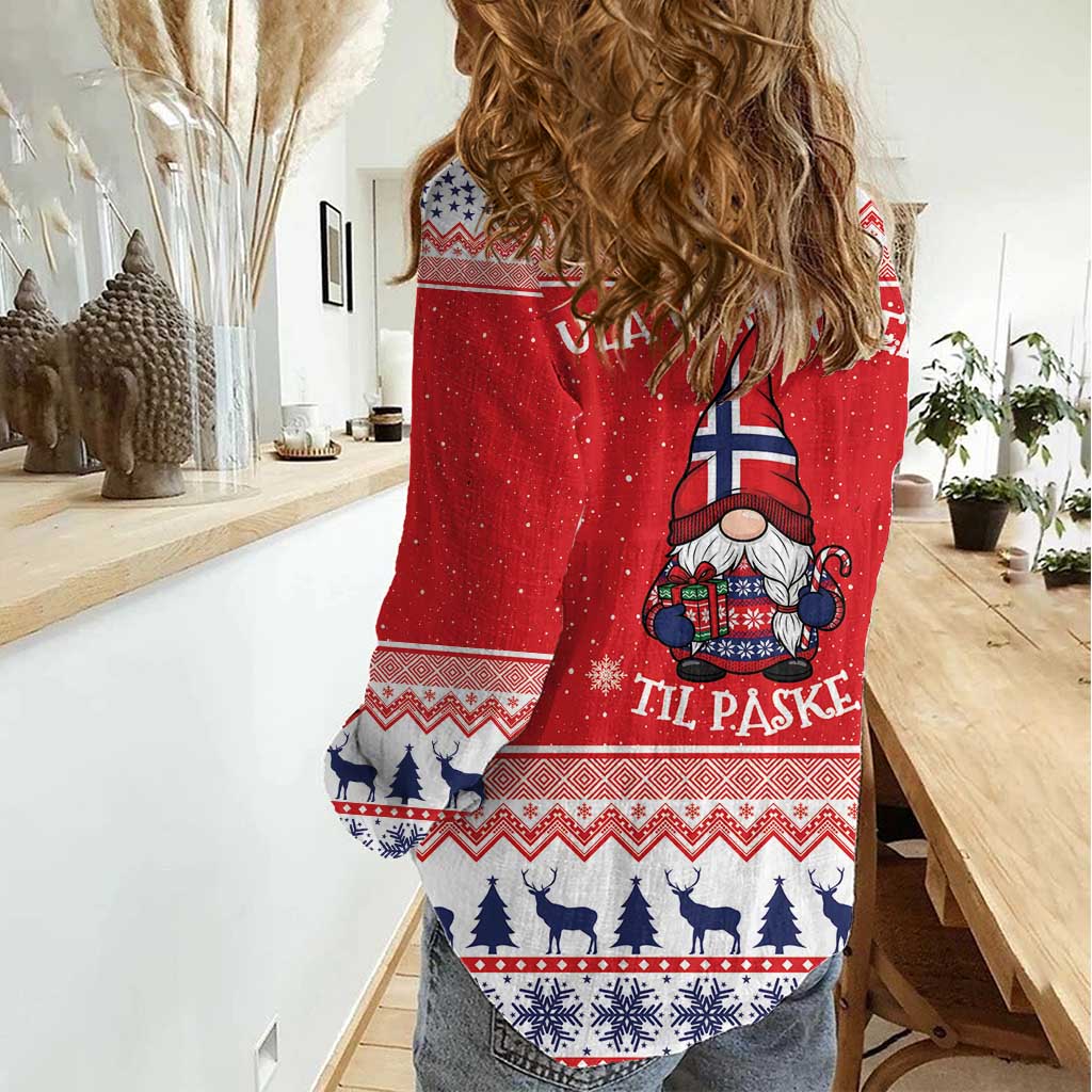 Norway Christmas Women Casual Shirt Lovely Nordic Gnome - Wonder Print Shop