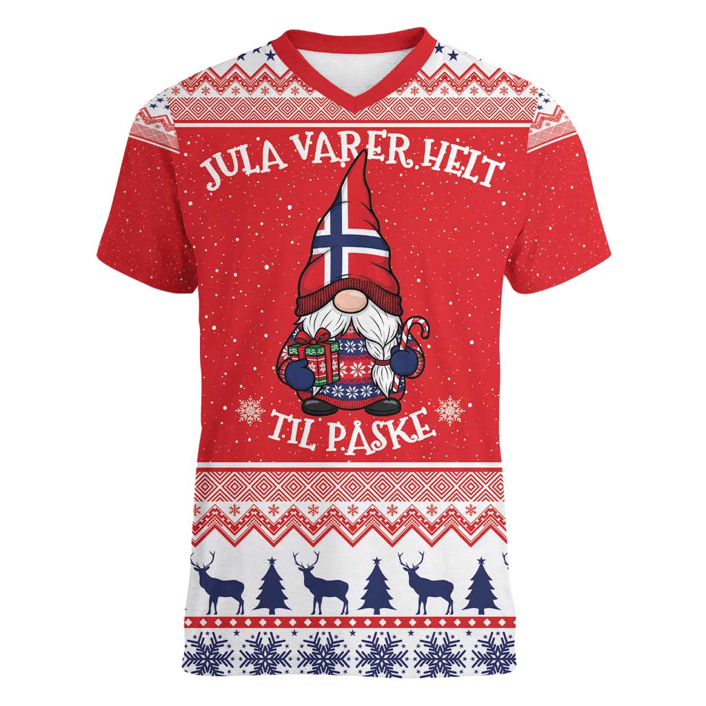 Norway Christmas Women V-Neck T-Shirt Lovely Nordic Gnome - Wonder Print Shop
