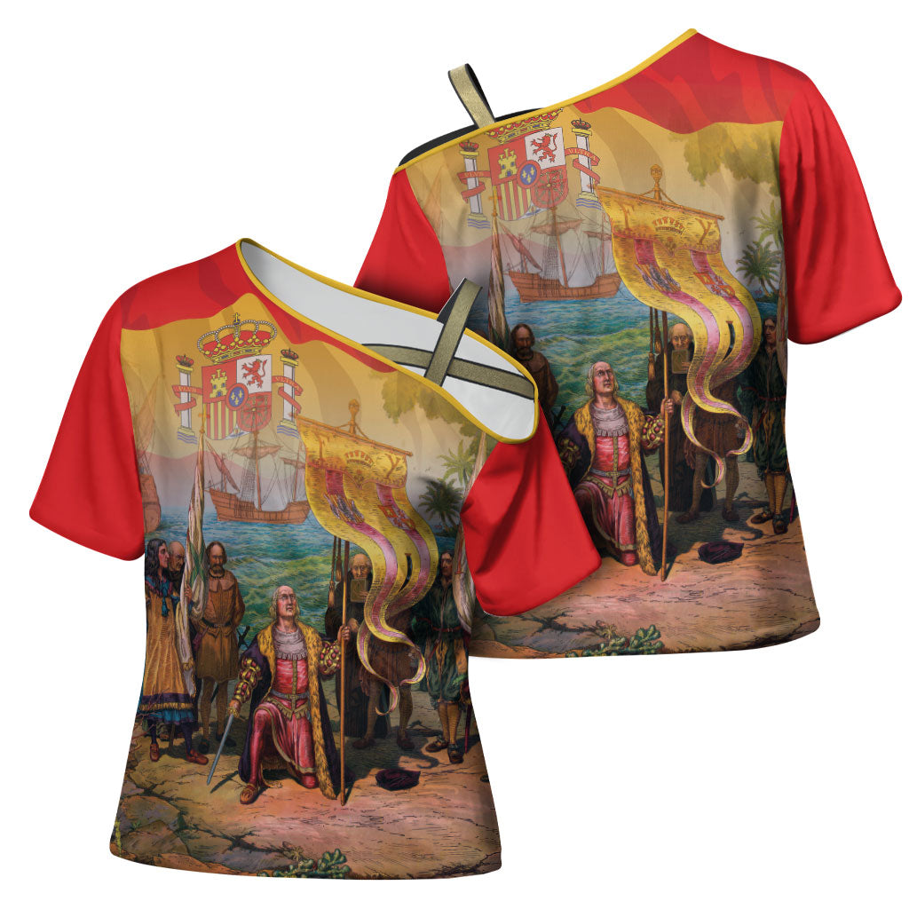 Spain National Day Cross Shoulder Shirt Christopher Columbus Discovery 1492