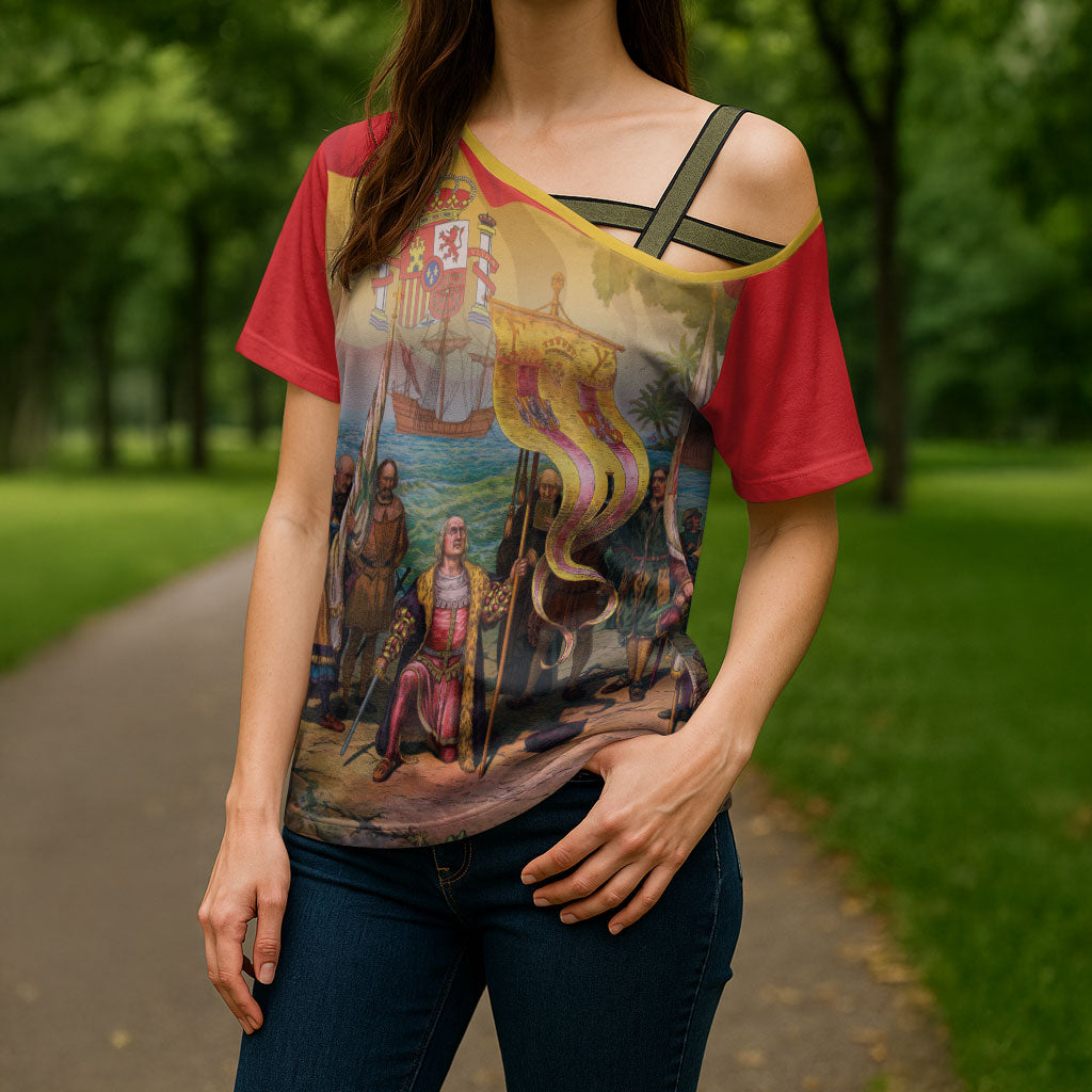Spain National Day Cross Shoulder Shirt Christopher Columbus Discovery 1492
