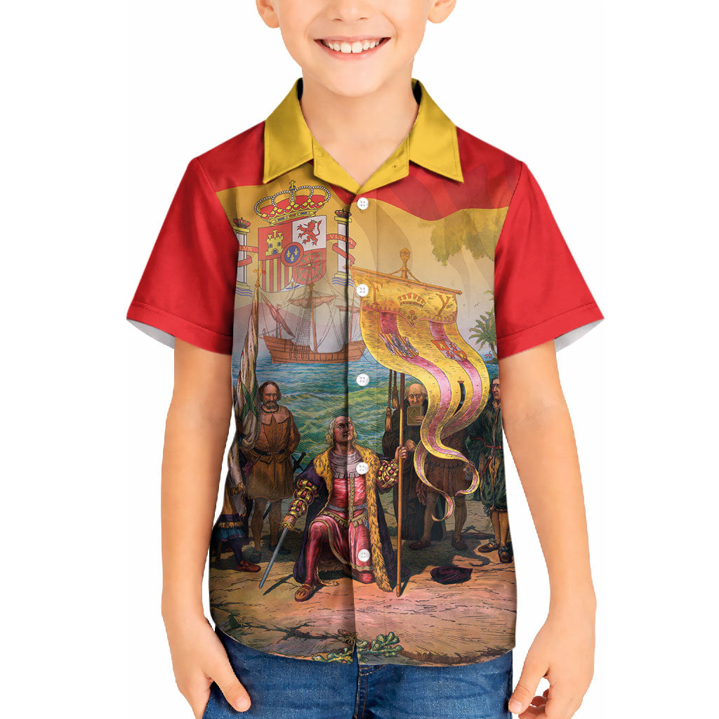 Spain National Day Kid Hawaiian Shirt Christopher Columbus Discovery 1492