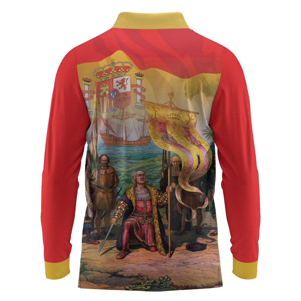 Spain National Day Long Sleeve Polo Shirt Christopher Columbus Discovery 1492