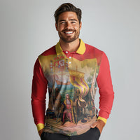 Spain National Day Long Sleeve Polo Shirt Christopher Columbus Discovery 1492