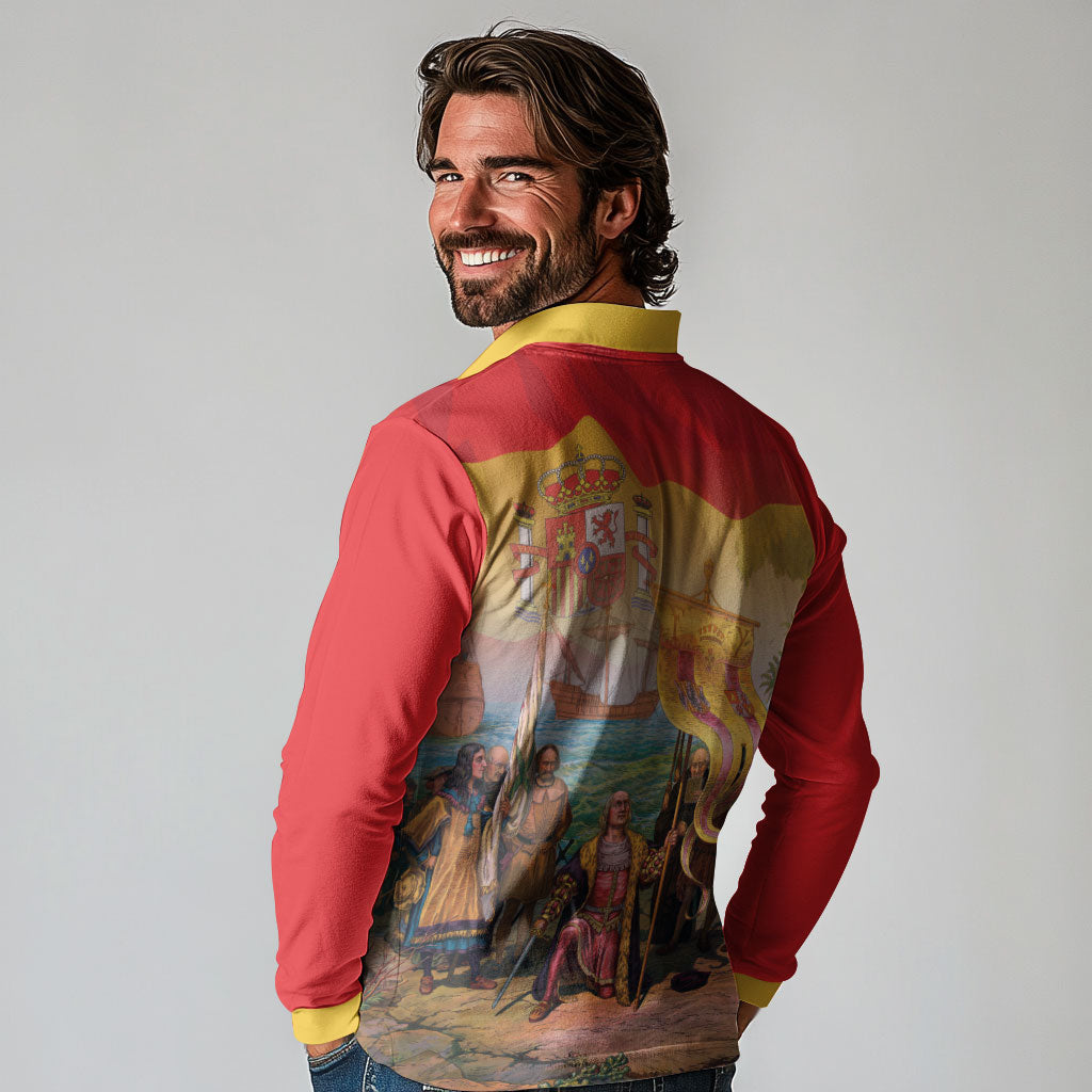 Spain National Day Long Sleeve Polo Shirt Christopher Columbus Discovery 1492