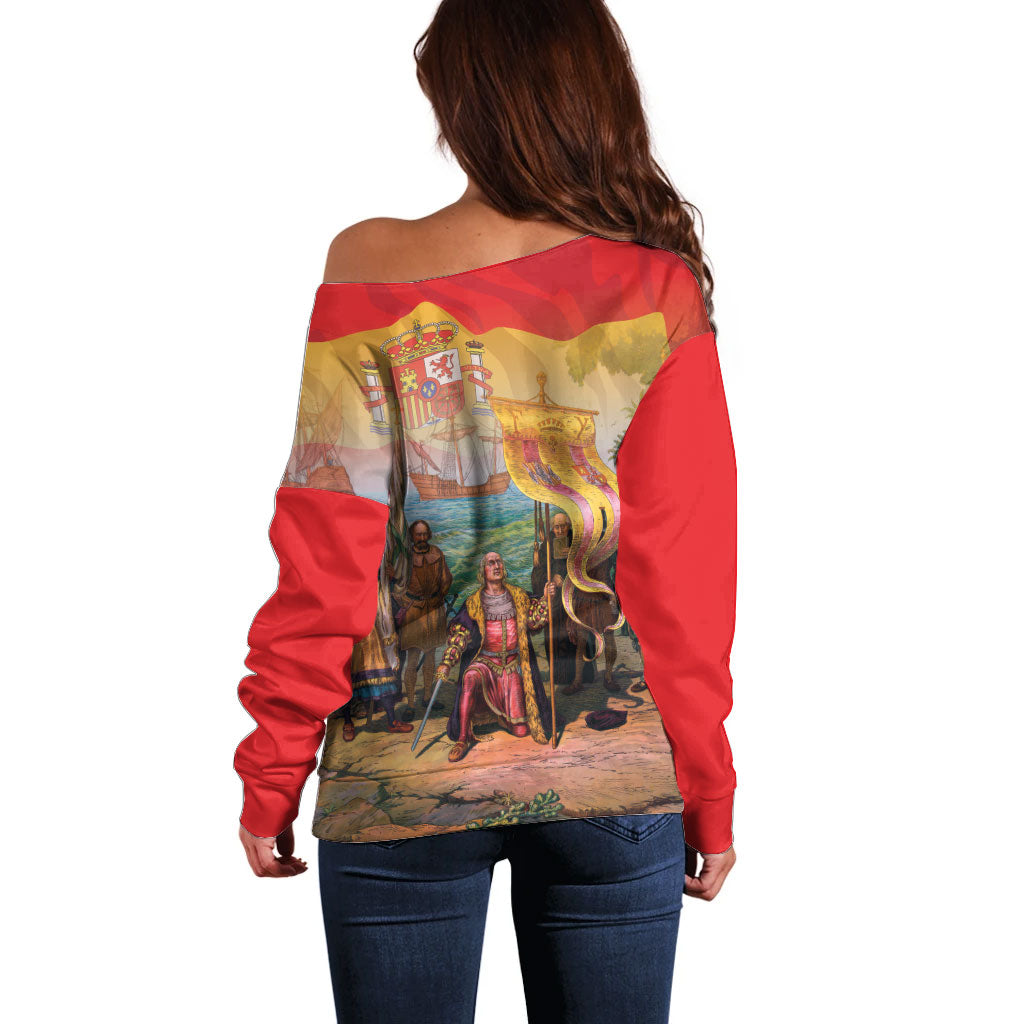 Spain National Day Off Shoulder Sweater Christopher Columbus Discovery 1492