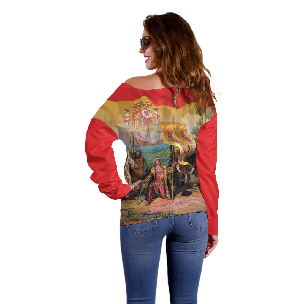 Spain National Day Off Shoulder Sweater Christopher Columbus Discovery 1492