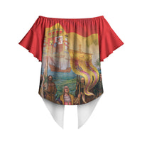 Spain National Day Off Shoulder Wrap Waist Top Christopher Columbus Discovery 1492