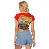 Spain National Day Raglan Cropped T Shirt Christopher Columbus Discovery 1492