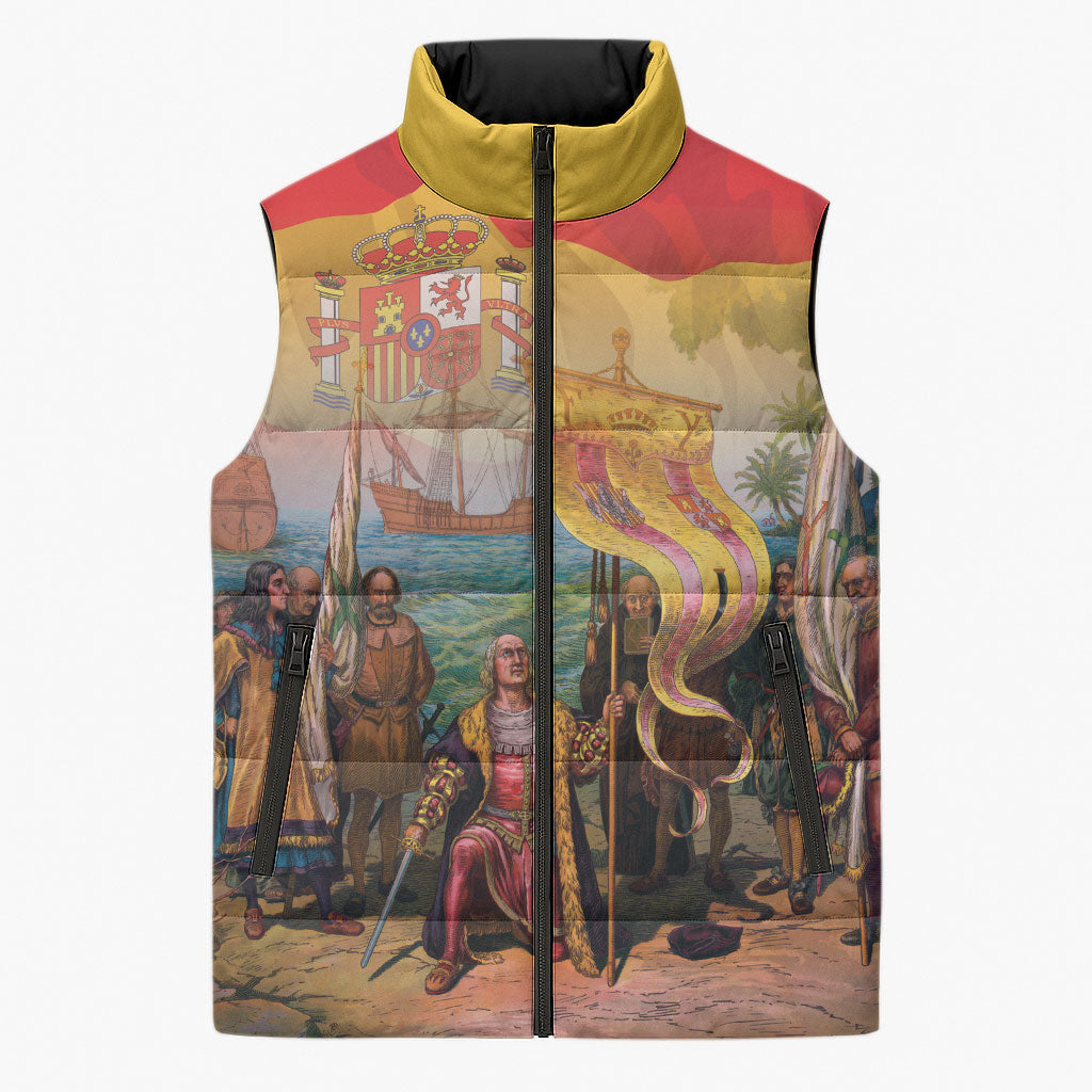 Spain National Day Sleeveless Puffer Jacket Christopher Columbus Discovery 1492